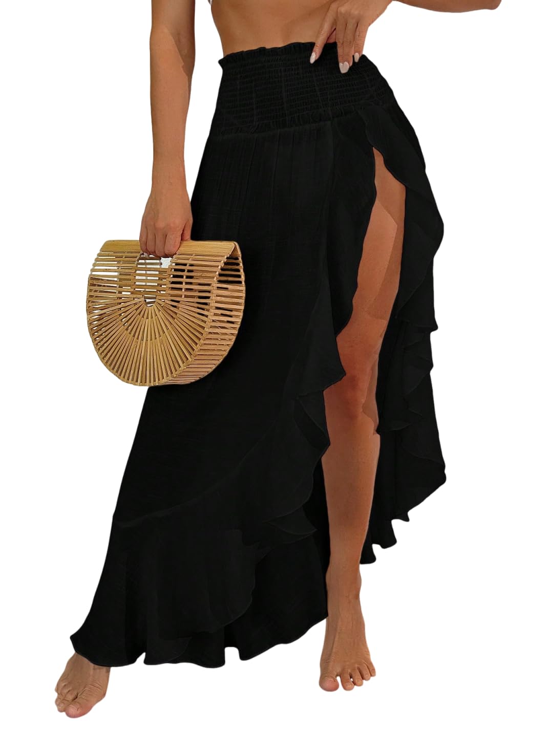 ZAFUL Swimsuit Coverup for Women Slit to Thigh Beach Cover Ups Swim Bathing Suit Flowy Maxi Skirt