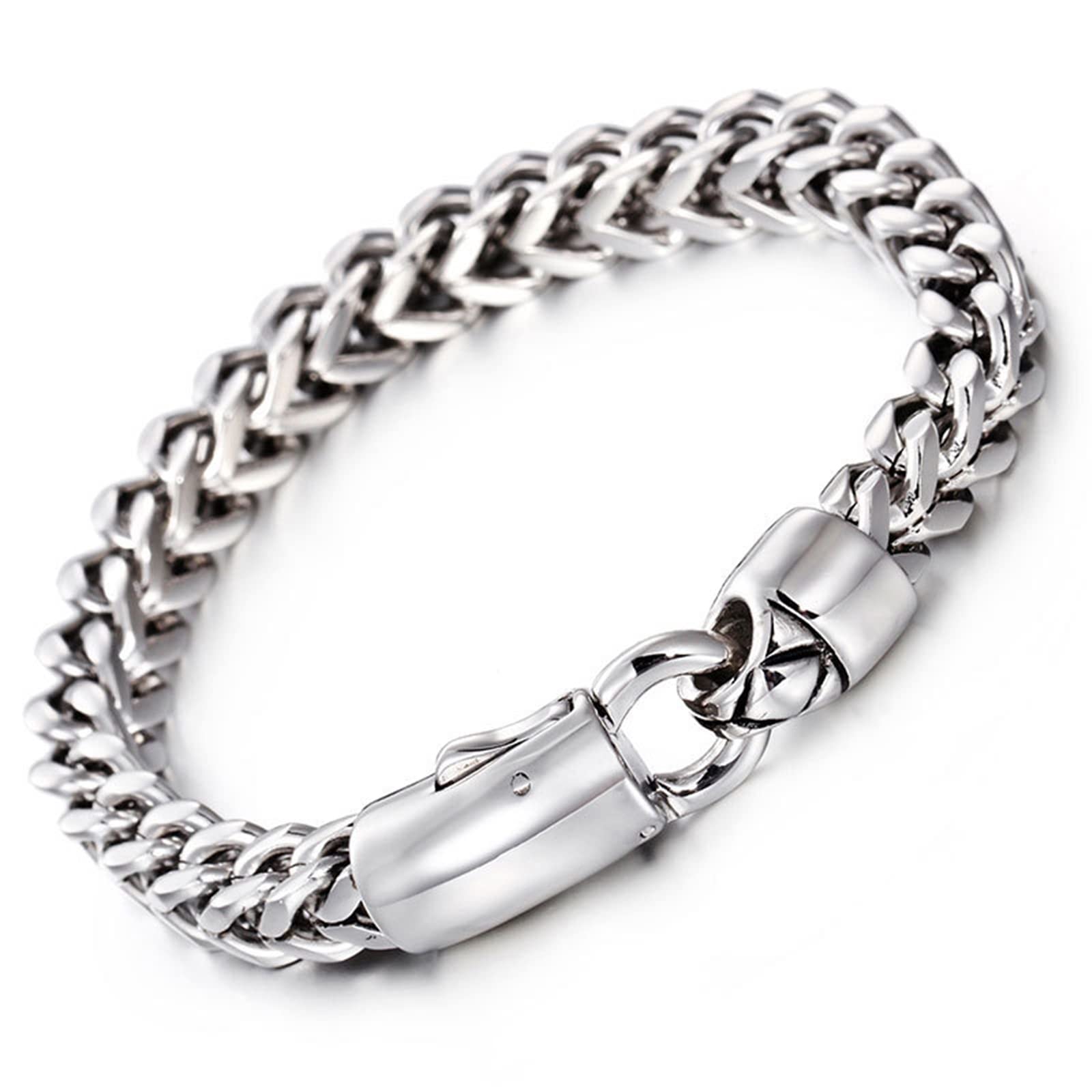 Pulseras para hombre de plata, pulseras de cadena simple y elegante pulsera de acero inoxidable para hombre, 160x8mm, Sin piedras preciosas
