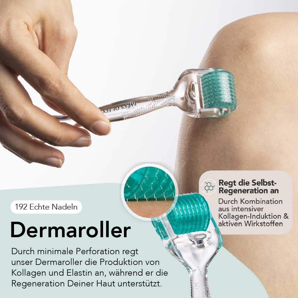 FACES OF FEY Derma roller – 192 prawdziwe igły – profesjonalny mikronakłuwanie do domu – wałek igłowy (zestaw hialuronowy 0,75 mm)