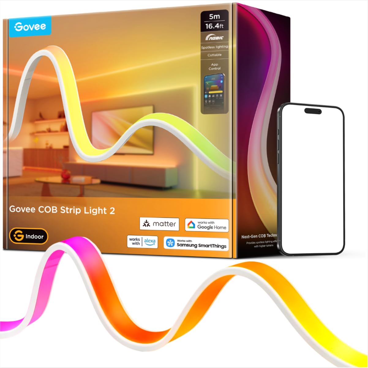 Govee COB Strip Light 2, Smart RGBIC taśma LED 5 m z LuminBlend+