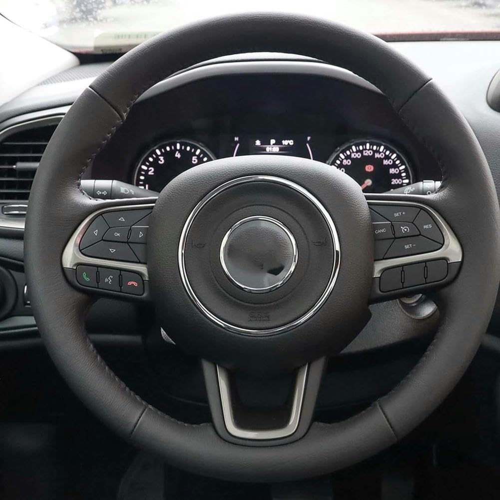 Coprivolante in Pelle Cucito a Mano per Auto Fai da Te,per Jeep Renegade 2016 2017 2018 2019,coprivolante Cucito a Mano Protezione Volante