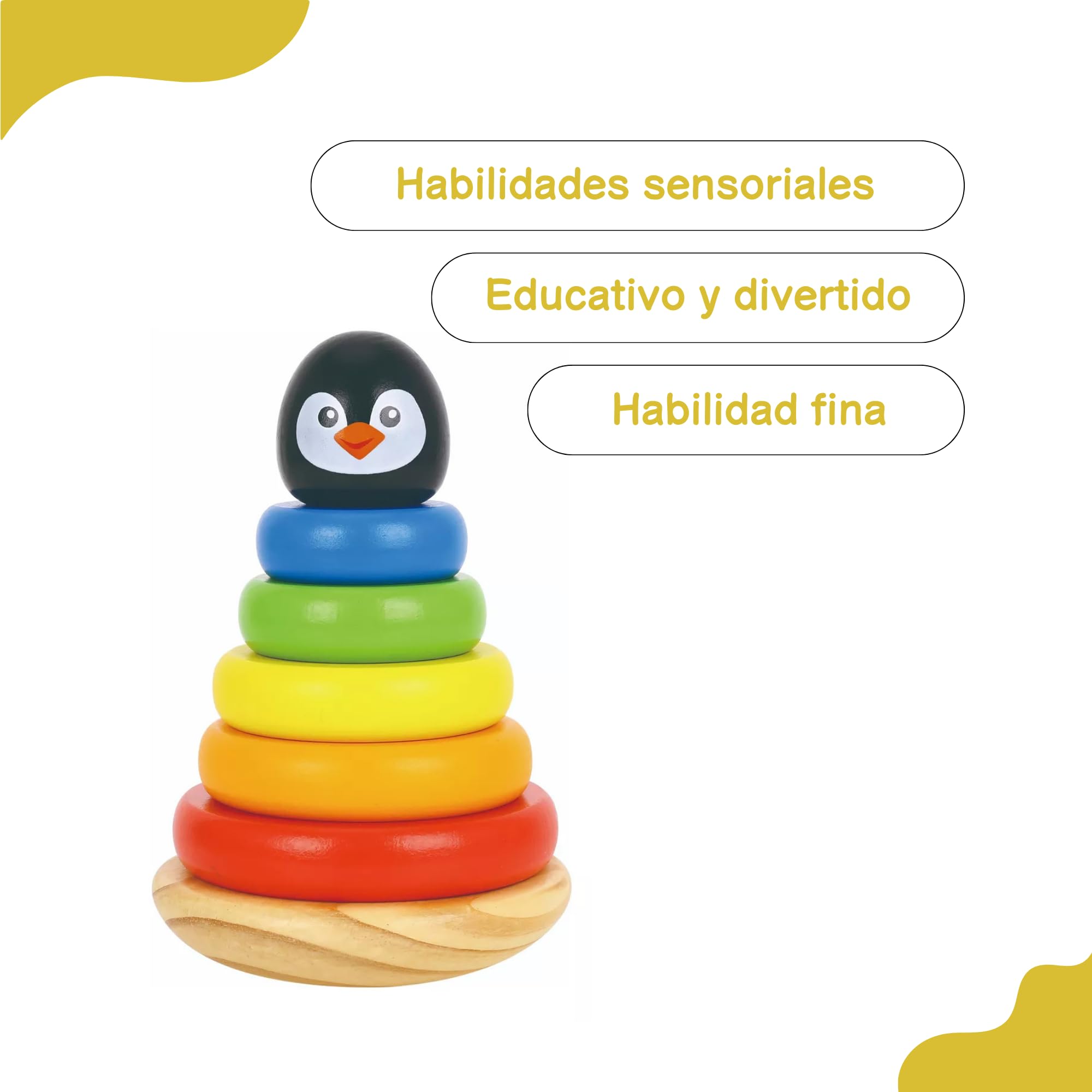 Tooky Toy Pinguin aus Holz | Formen zum Stapeln | Holzfigur | Tiere aus Holz | Babyspielzeug | Spielzeug | Krabbelspiel | Holzringe | ca.5 x 13 cm TKB502 Mehrfarbig