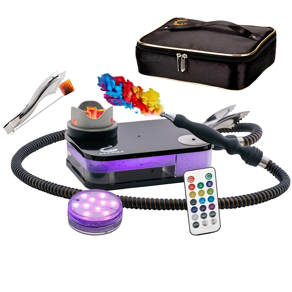 Acrylic Hookah Set Portable Personal Travel Flat Led Hookah Box with Everything Travel Case Silicone Bowl Silk Hookah Hose Tongs Magical LED Light for Better Shisha Hookah Narguile Smoking