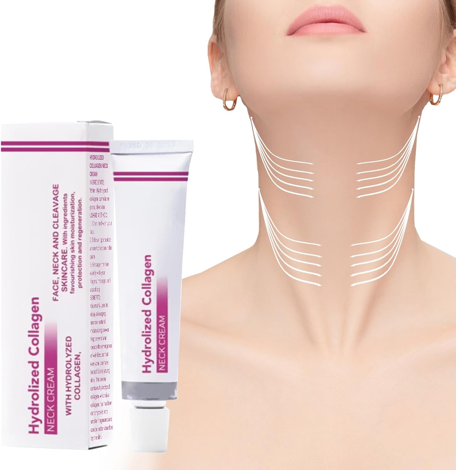 Hydrolized Collageen Neck Cream, 40 g collageen halsverstevigende crème voor de hals, anti-rimpel crème, vochtinbrengende anti-aging nekcrème om huidveroudering te vertragen
