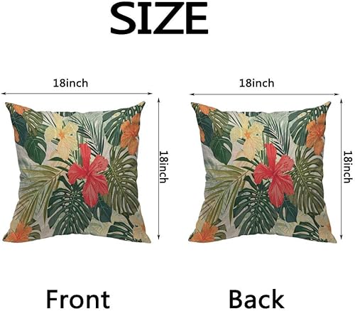 Miniatura 2 de HOSNYE Funda de cojín de flores de hibisco, coloridas plantas tropicales hawaianas, hojas de palmera, algodón y lino para sofá, cama, sofá,