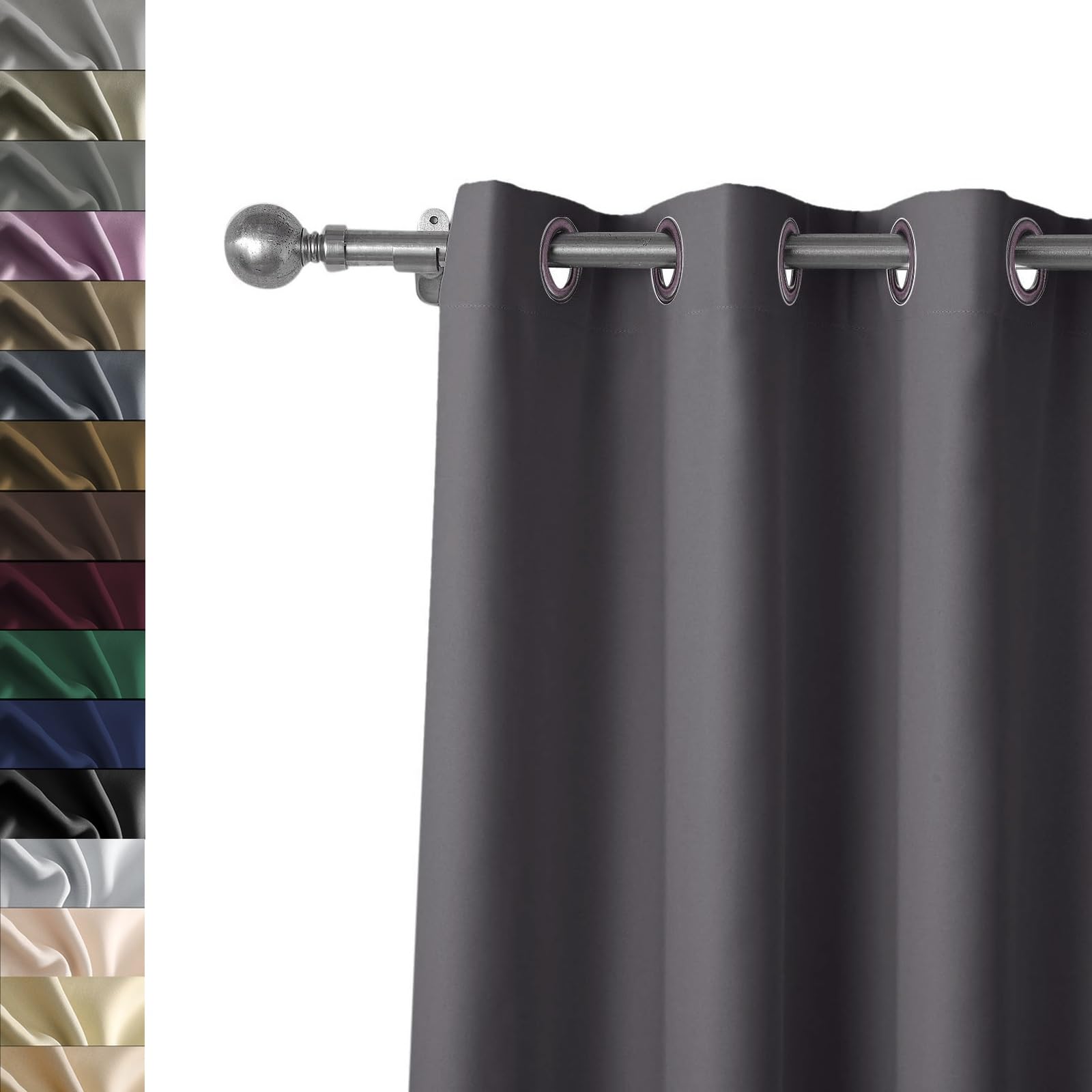 WUXXIANG Blackout Curtains for Bedroom 135 x 190 cm(53 x 75inch) Thermal Insulated Energy Saving, Ultra Soft Extra Long Window Treatments, with Blackout Lining, for Living Room Kitchen, Dark Grey