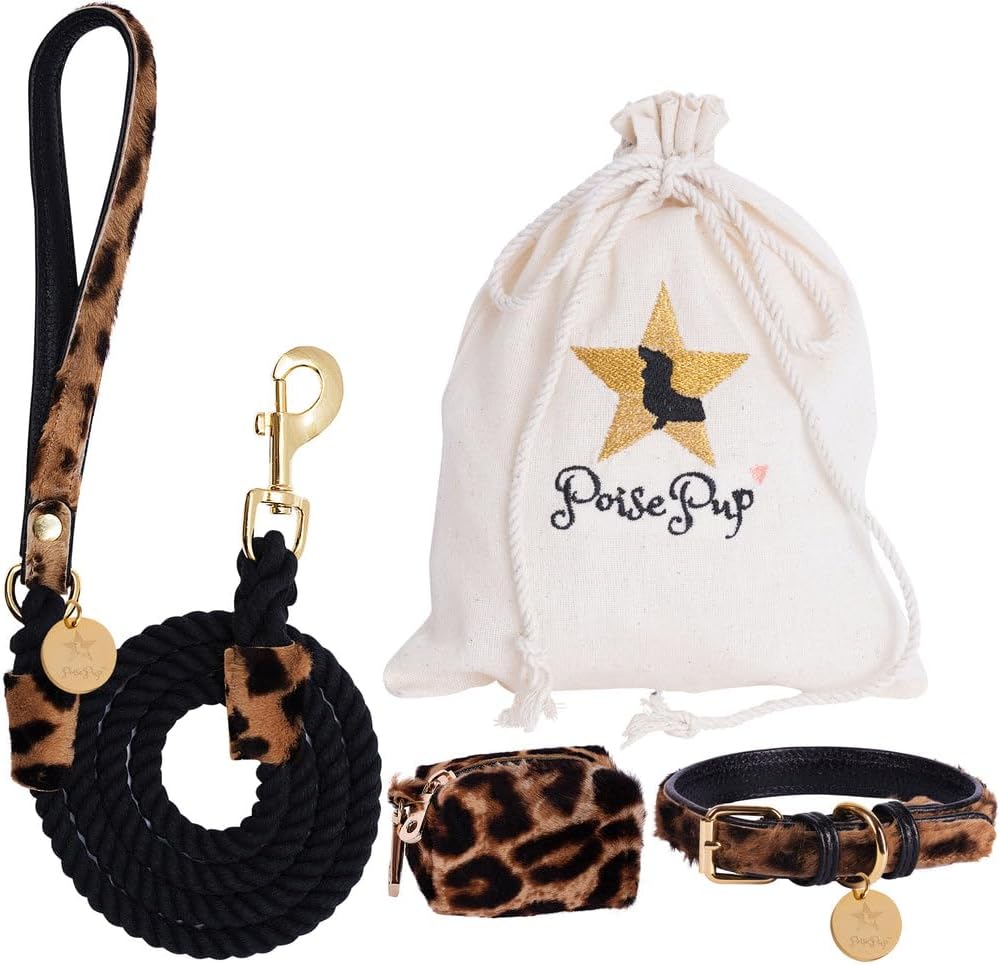 POISEPUP Genuine Leather Collar with Buckle for Dogs - Handmade, Adjustable & Soft - Leopard - Large (15.7-18.8 in)