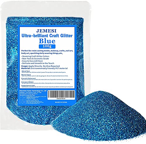 Glitzerpulver, JEMESI Blau Feiner Glitter 100G, Holographic Glitzer Pulver, Glitzerpuder für Epoxidharz, Nagel, Gießen…