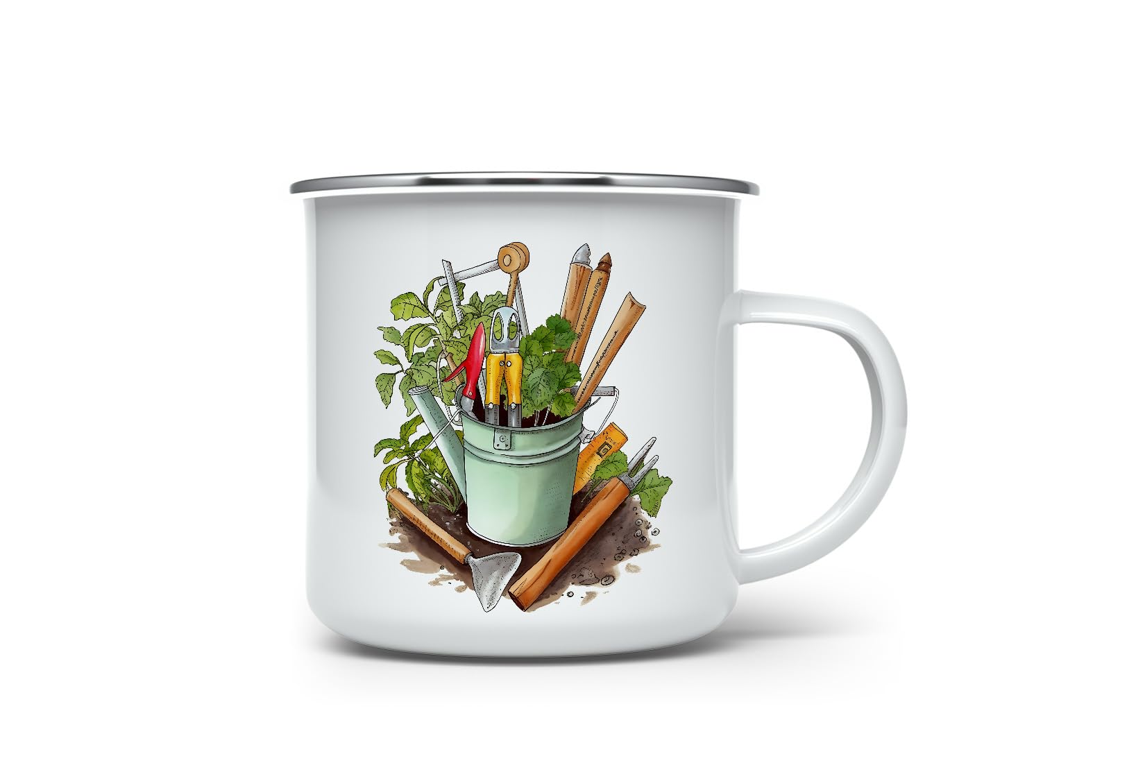 MAXIKIWI - Durable Enamel Coffee or Tea Camping Mug for Indoor Outdoor Use - Gardening Collection - 350ml