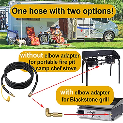 Monkemon Propane Elbow Adapter With Extension Hose, 12Ft Propane Quick Connect Hose Rv To Grill For Blackstone 17" And 22" Griddle, Lp Quick Connect Hose Rv Grill For Camp Chef Stove Portable Fire Pit #TOP1