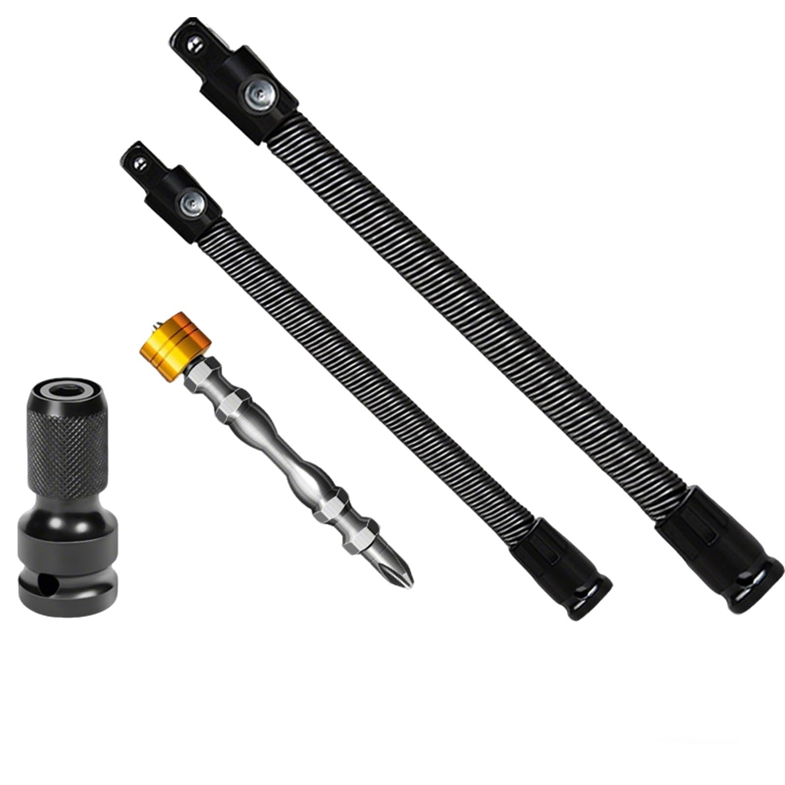 Flexible Shaft Extension, 1/2" Drive Flexible Socket Extension Bar, 360° Bendable Ratchet Rod for Impact Wrench, Spring Steel Flex Reach Tool for Automotive Repair Tight Spaces (#A)