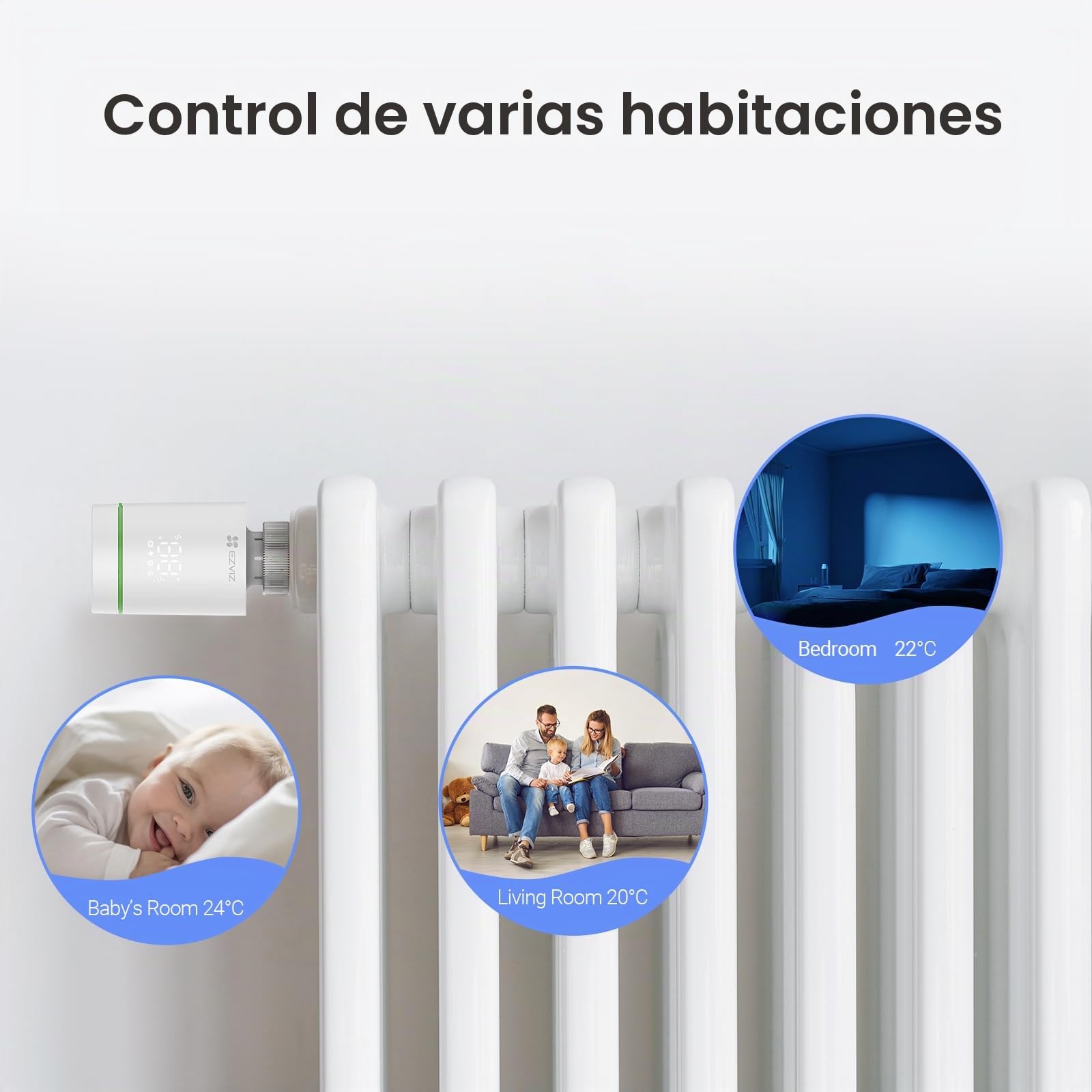 EZVIZ Válvulas Termostaticas WiFi Inteligente, Kit de 2 Termostatos de Radiador con A3 Puerta de Casa, Control de Calefacción Energética Eficiente, DIY Instalación, Automatización del hogar, T55 Kit