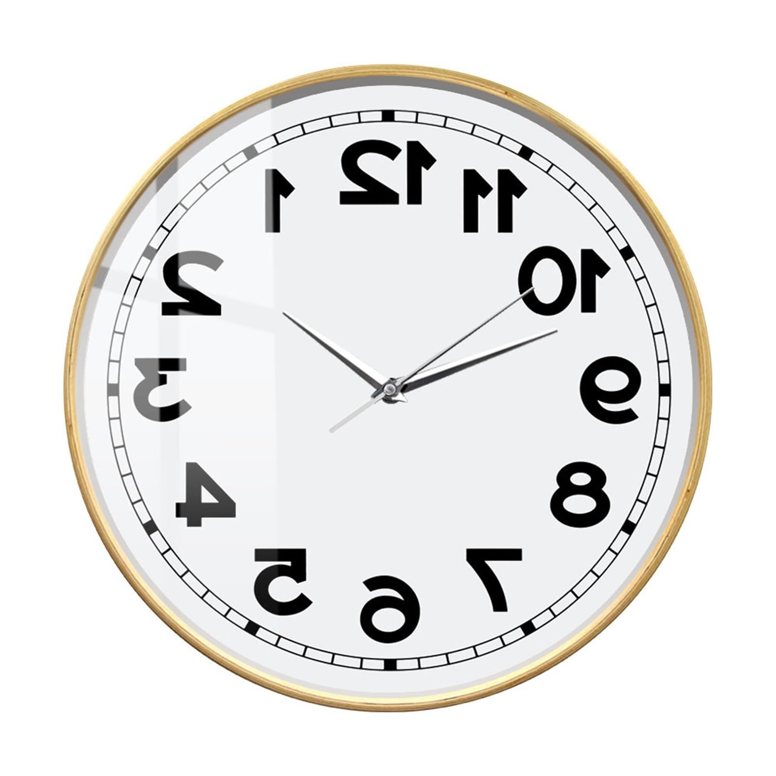 DJSKLDF Wall clock Revese Numbers Unusual Run Backwards Wall Clock For Living Room The Counter-Clockwise Silent Sweep Watch Home Decor(Wooden Frame Clock)