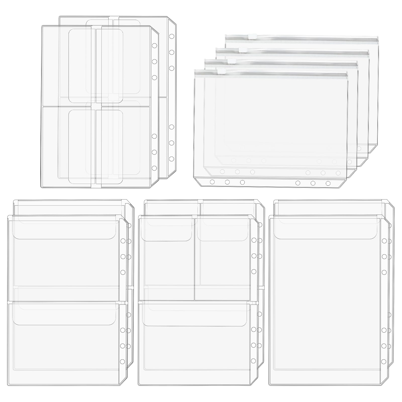 Premium Clear Binder Zipper Folders - 12PCS A5 Size 6 Holes Binder Inserts, Document Filing Bags for 6-Ring Notebook Loose Leaf Bags
