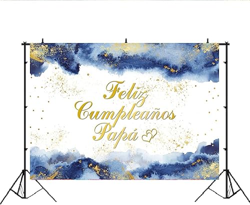 Miniatura 2 de Lofaris Feliz Cumpleaños - Telón de fondo de cumpleaños de papá, cumpleaños de papá, nubes azul marino, fondo dorado con purpurina dorada, pancarta