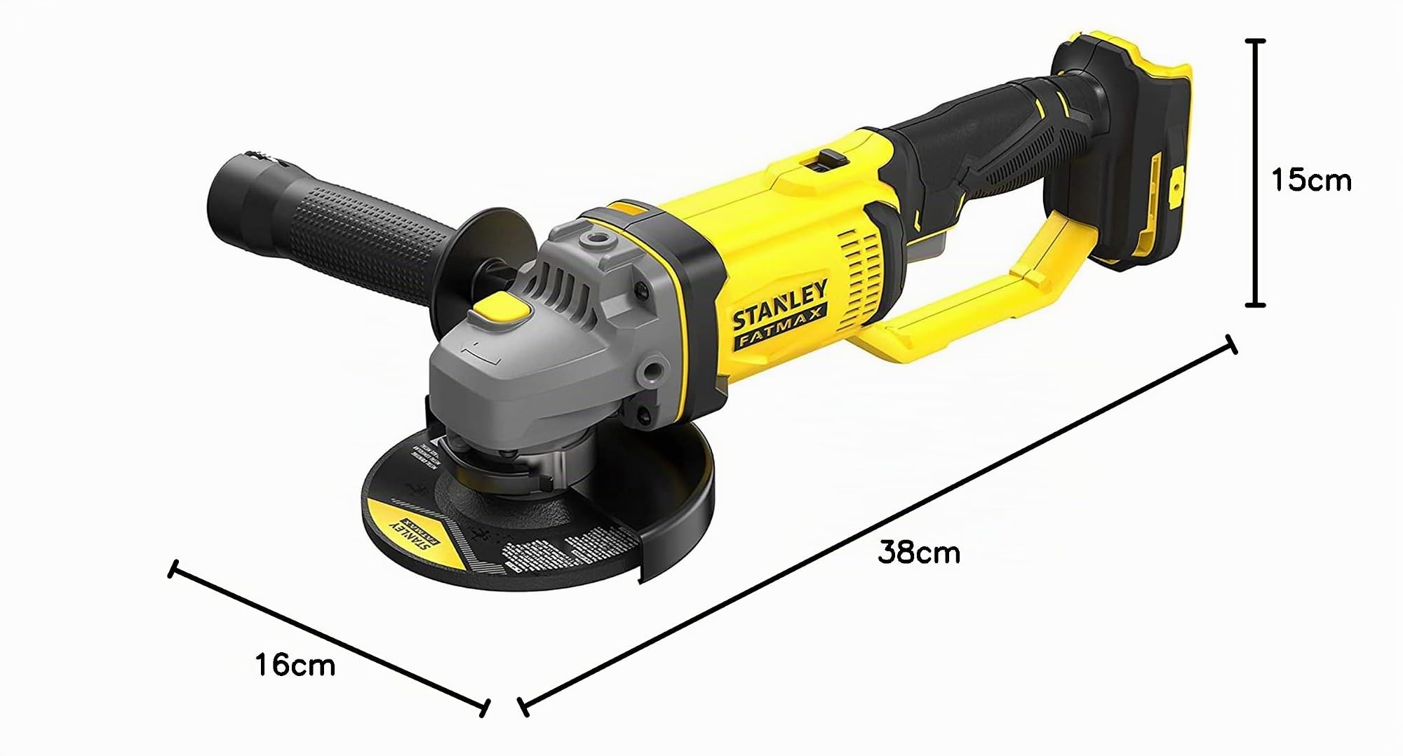 STANLEY FATMAX Mini Amoladora V20 Litio 18V, disco de 125mm, diseño compacto y ergonómico, velocidad 9000 rpm, empuñadura lateral 3 posiciones, sin cargador ni batería, SFMCG400B-XJ