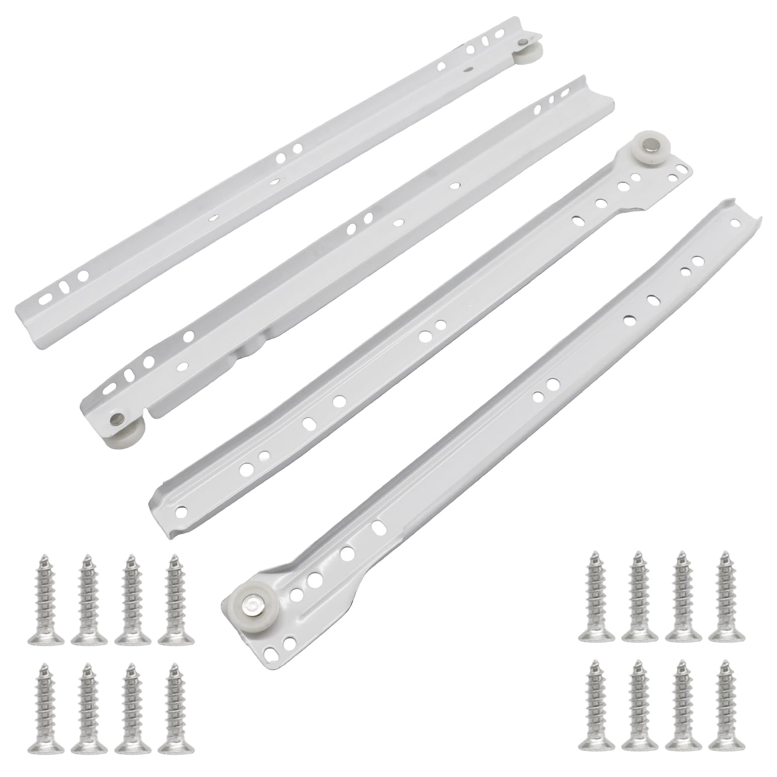1 par de guías para cajones de 12 pulgadas, acero recubierto de color blanco