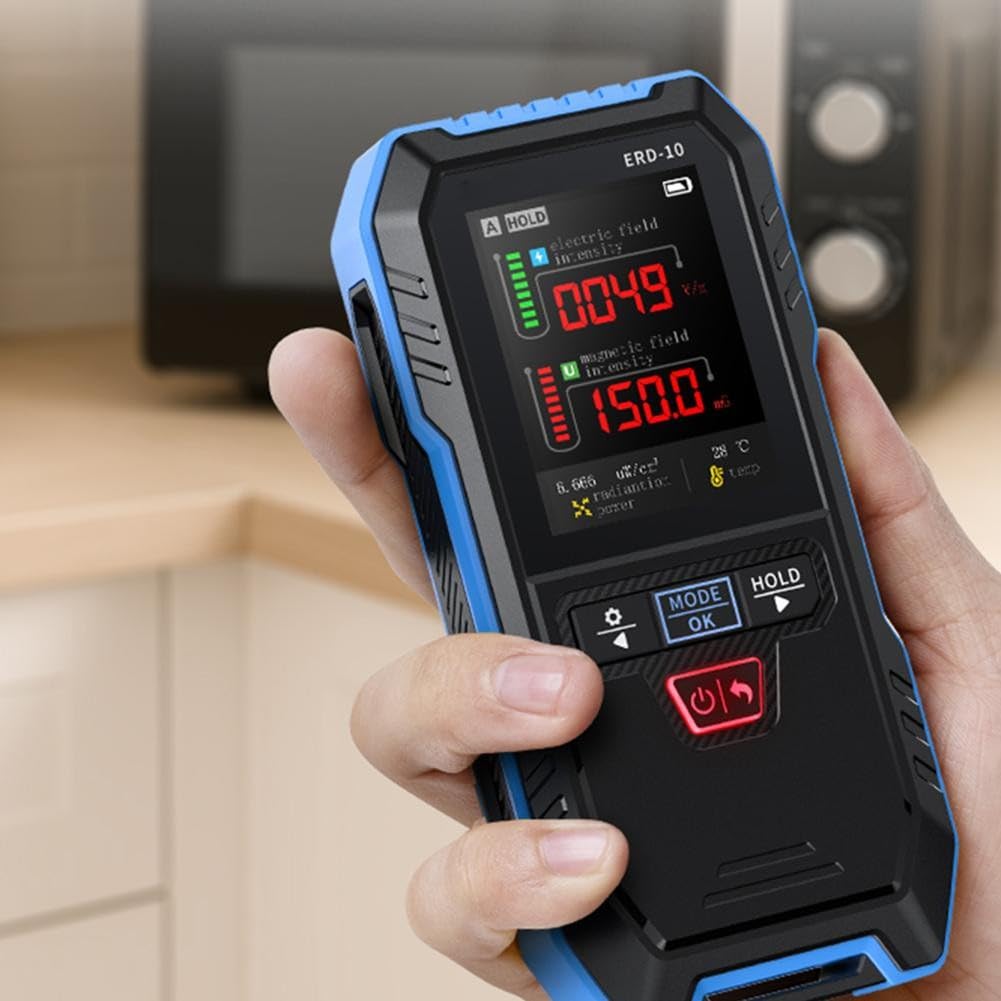 ERD-10 EMF Meter 4 in 1, tester di intensità del campo elettrico e magnetico, rilevatore di radiazioni RF con monitor della temperatura, display da 2,4 pollici, tipo di ricarica
