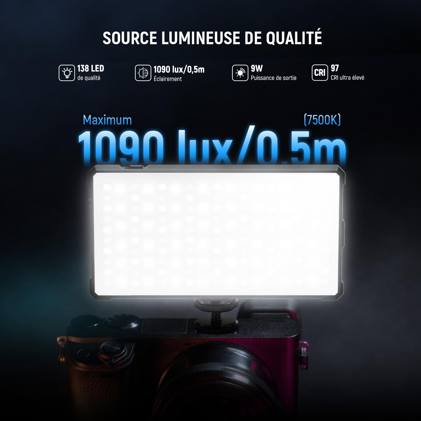 NEEWER Basics RGB Éclairage Vidéo Portable 9W,2700-7500K,17 Scènes, IRC97, Batterie Rechargeable 4000Mah,Petit Panneau LED Métallique pour Appareil Photo Numérique,Trépied,Vidéo en Streaming,Sl90C