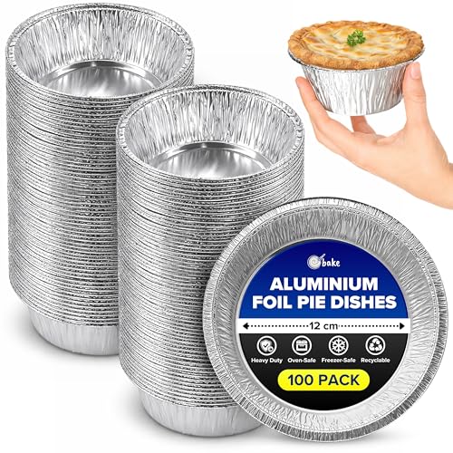 ebake Foil Pie Dishes - 100 Pack Individual Pie Tins - 12cm x 4cm Aluminium Foil Pie Cases - Disposable Foil Pie Tins for Pies Quiches Desserts Roasting and More