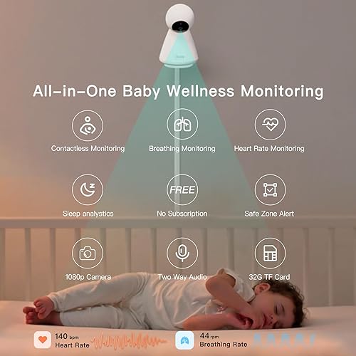 Miniatura 2 de iBaby i20 Monitor de salud para bebés: seguimiento de la respiración en vivo, frecuencia cardíaca, patrón de sueño -1080P, visión nocturna, audio