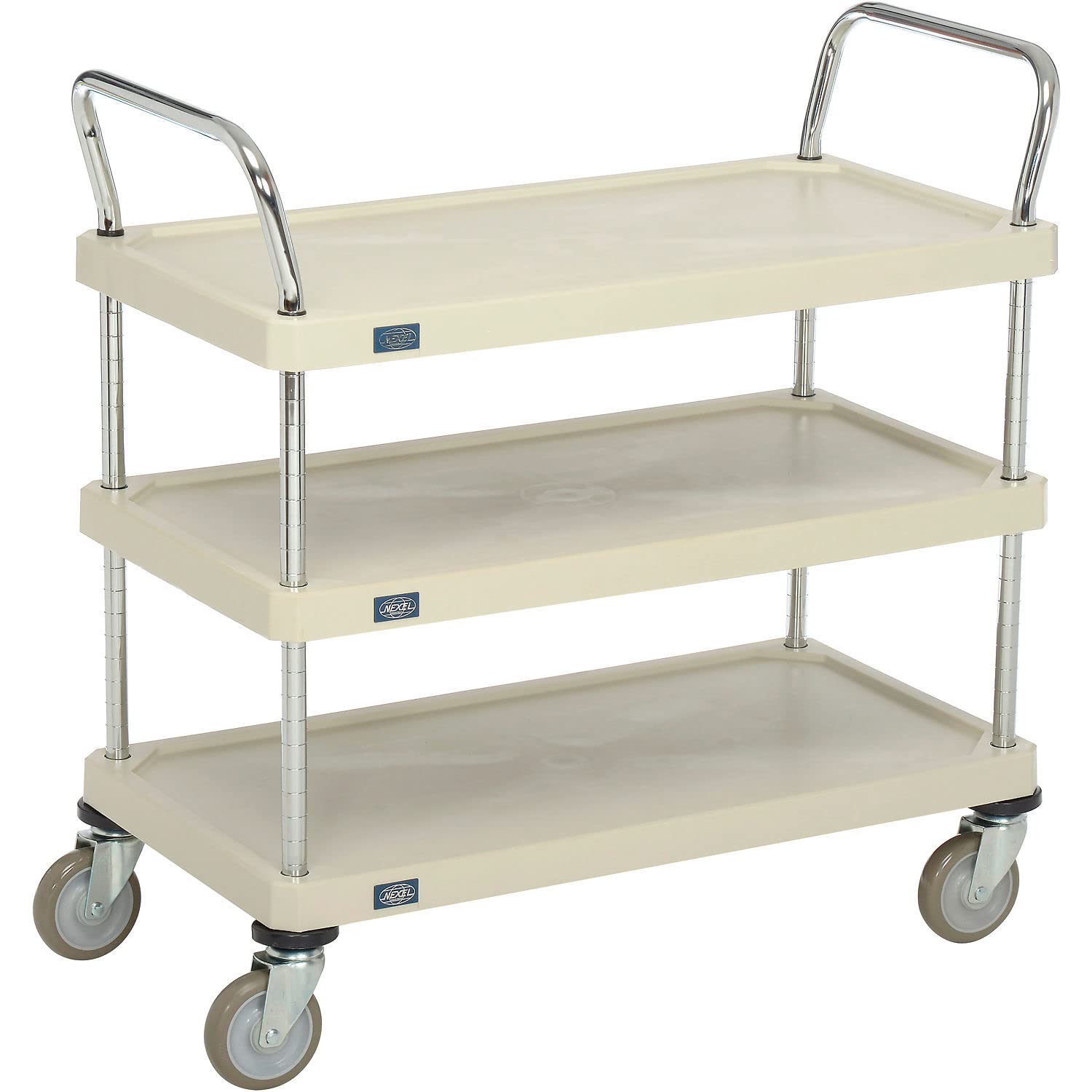 Plastic Utility Cart w/3 Shelves & Poly Casters by Nexel – Plastic, Tan, Model 1836P3SP