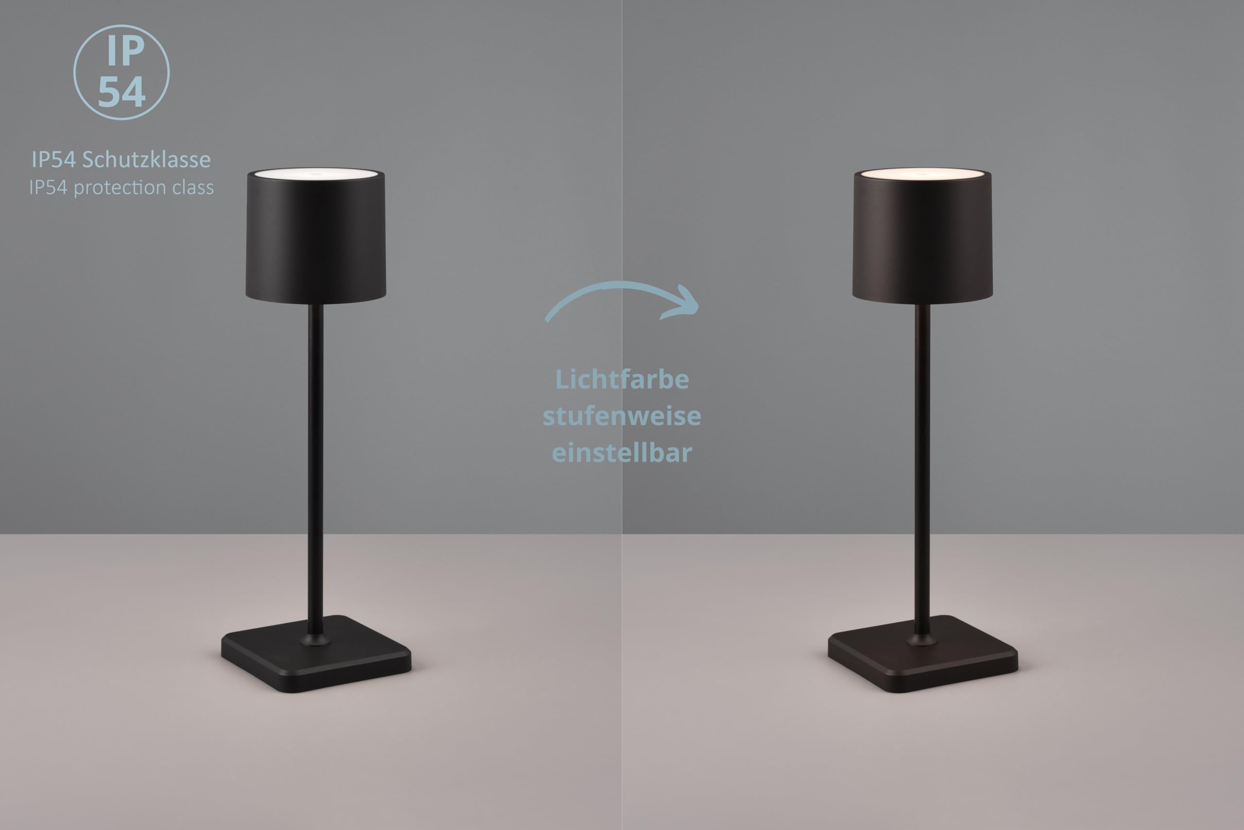 6er Set LED Tischlampe Fernando, Akku Design Tischleuchte (inkl. 6er Ladestation), Indoor & Oudoor IP54, per Touch stufenlos dimmbar, 13 x 38 cm, Kunststoff, 1W, schwarz matt
