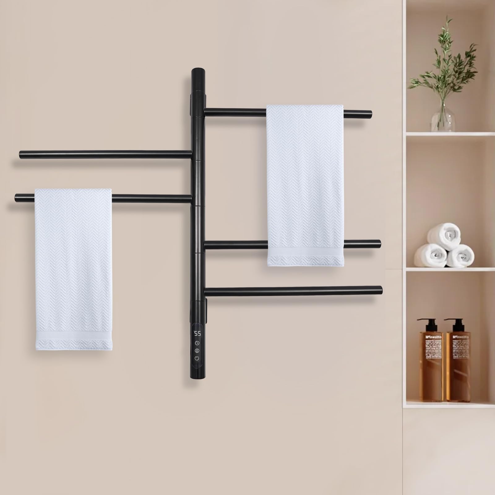 Termoarredo Bagno Elettrico, scaldasalviette a Parete con 5 Bracci orientabili a 180°, cronotermostato HD Touch Panel, scaldasalviette Elettrico