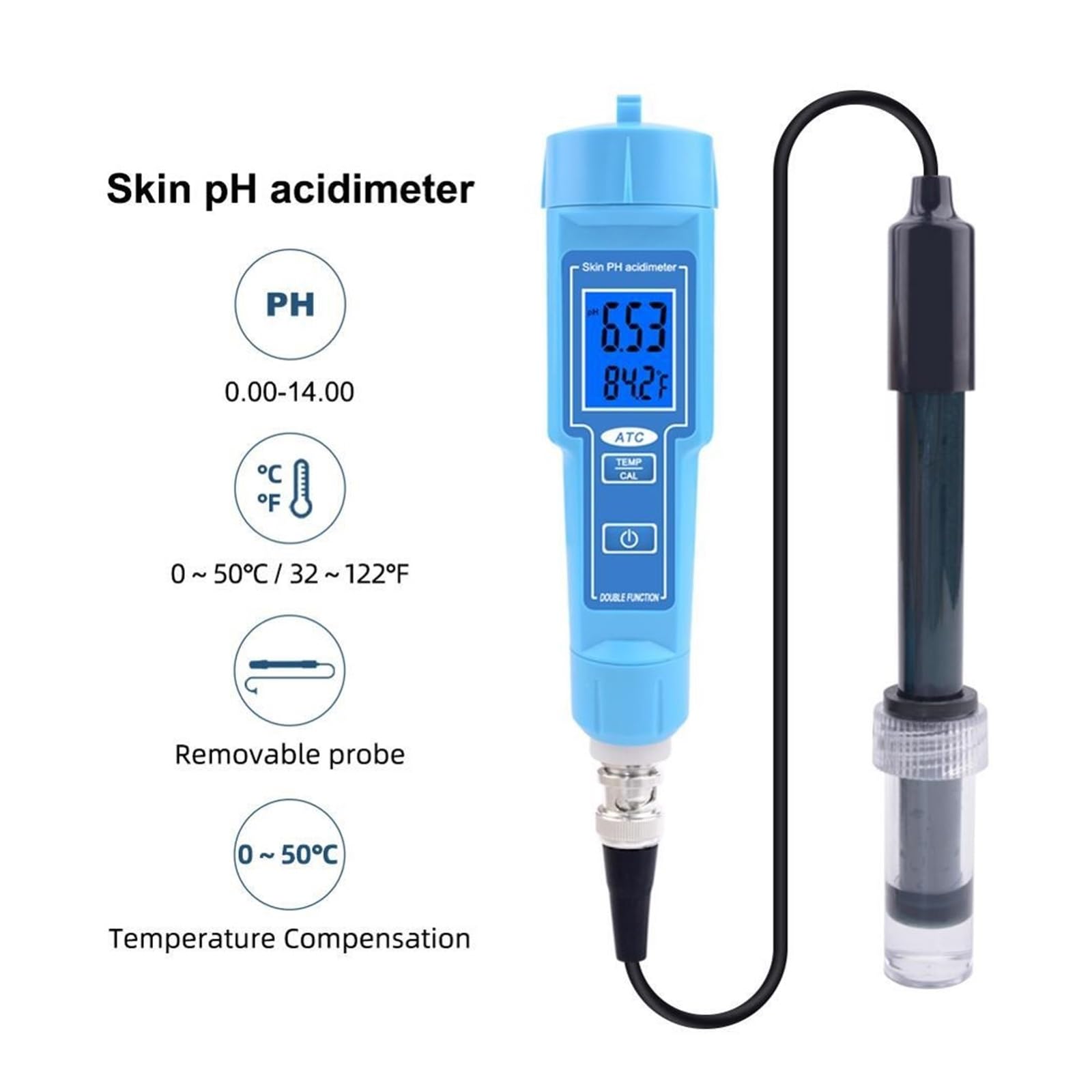 Tester miernika PH, Acdimetr pH skóry 0,00-14,00 Miernik PH ATC do basenu laboratoryjnego z owocami i mięsem skóry,Woda pitna, Hydroponika, SPA, Browarnictwo(PH-6118)