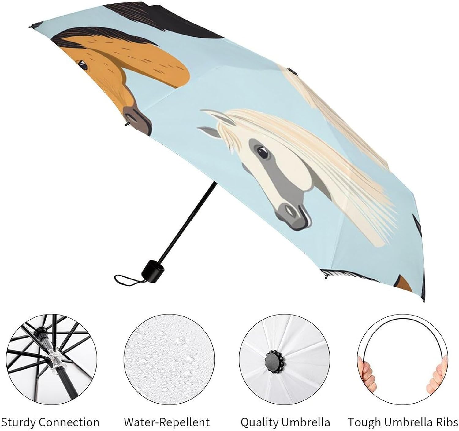 Various Horse Head Outdoor Sun Umbrella Compact Travel Folding Umbrellas for Rain