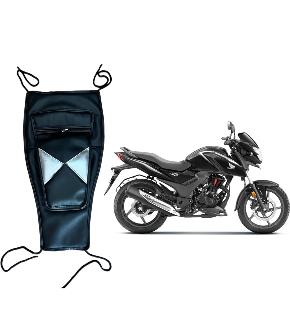 Handcrafted Bike Tank Cover and Pouch Bag Set for Honda Sp 125 Or 160 (Black Color)-image-10