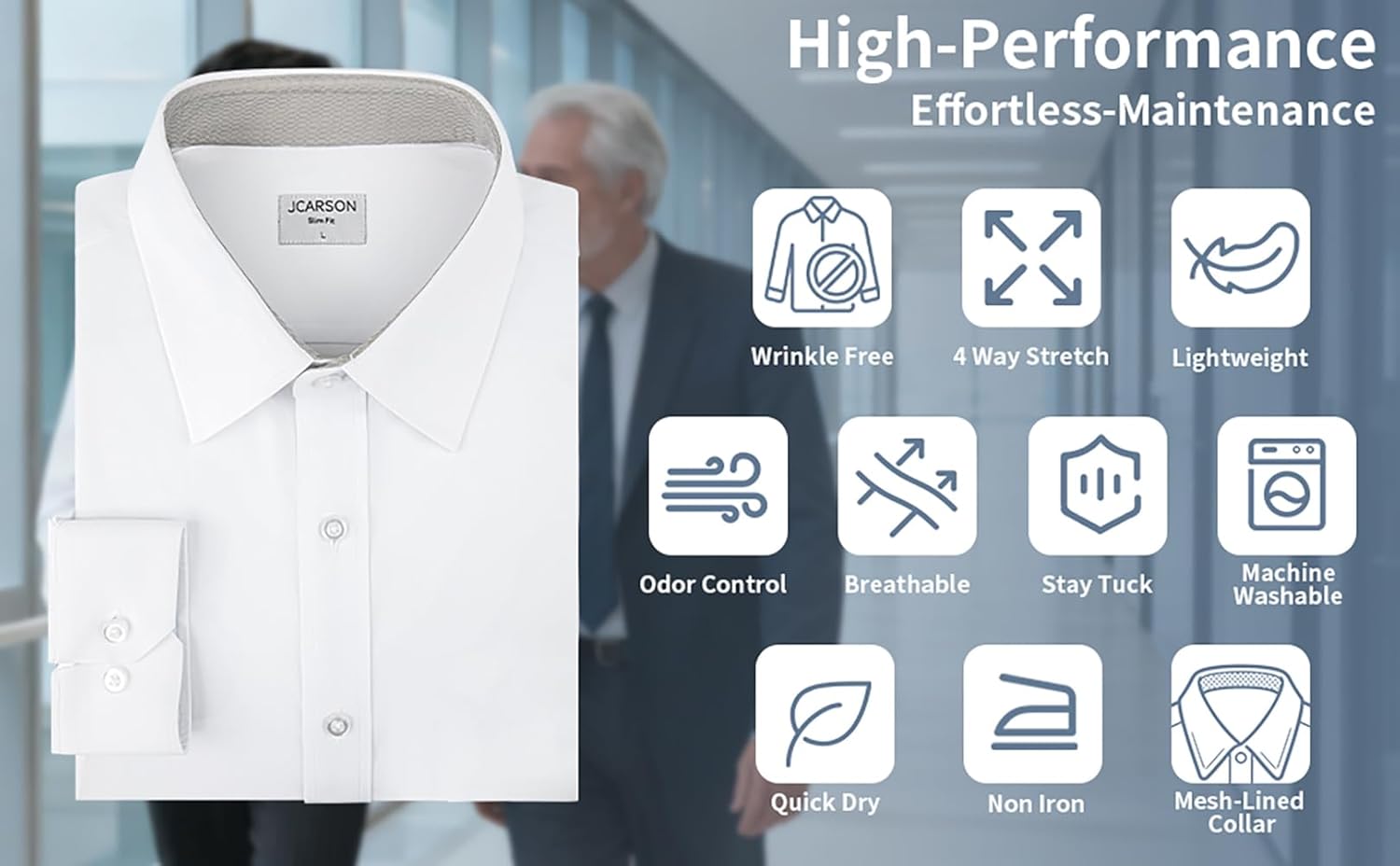 JCARSON Business Travel Mens Dress Shirt Slim Fit Wrinkle Free Non Iron Stretch Lightweight with Breathable Mesh Lined Collar - Image 6