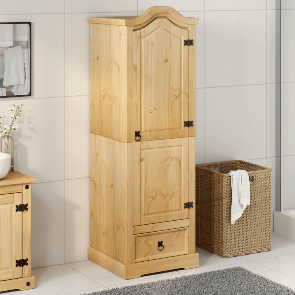 Szafa na ubrania z litego drewna sosnowego 55 x 52 x 170 cm z metalowymi uchwytami i dużą ilością miejsca do przechowywania ubrań i akcesoriów, wytrzymała szafa z drewna sosnowego z