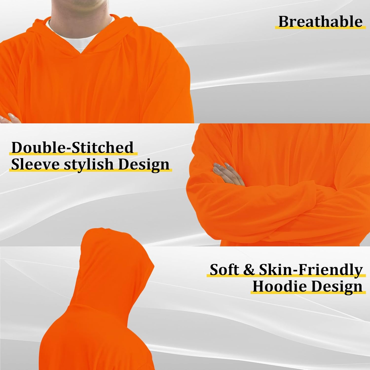 Hi Vis Safety Hoodie, High Visibility Shirts for Men, Long Sleeve, Construction Work Shirts with Sun Protective Hood - Image 4