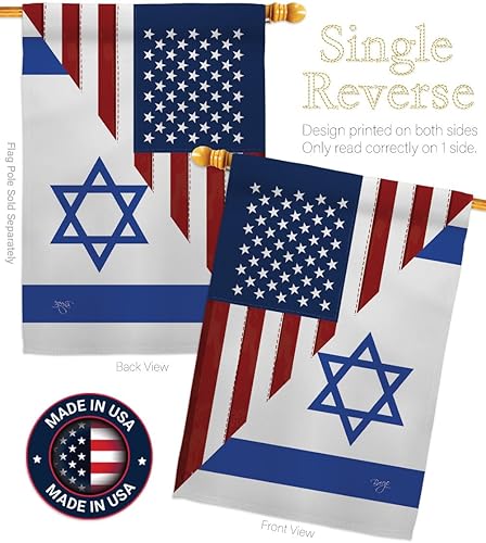 Miniatura 3 de Breeze Decor Juego de soportes de madera de la bandera israelí estadounidense de Israel, banderines de pared para exteriores de la casa, patio,
