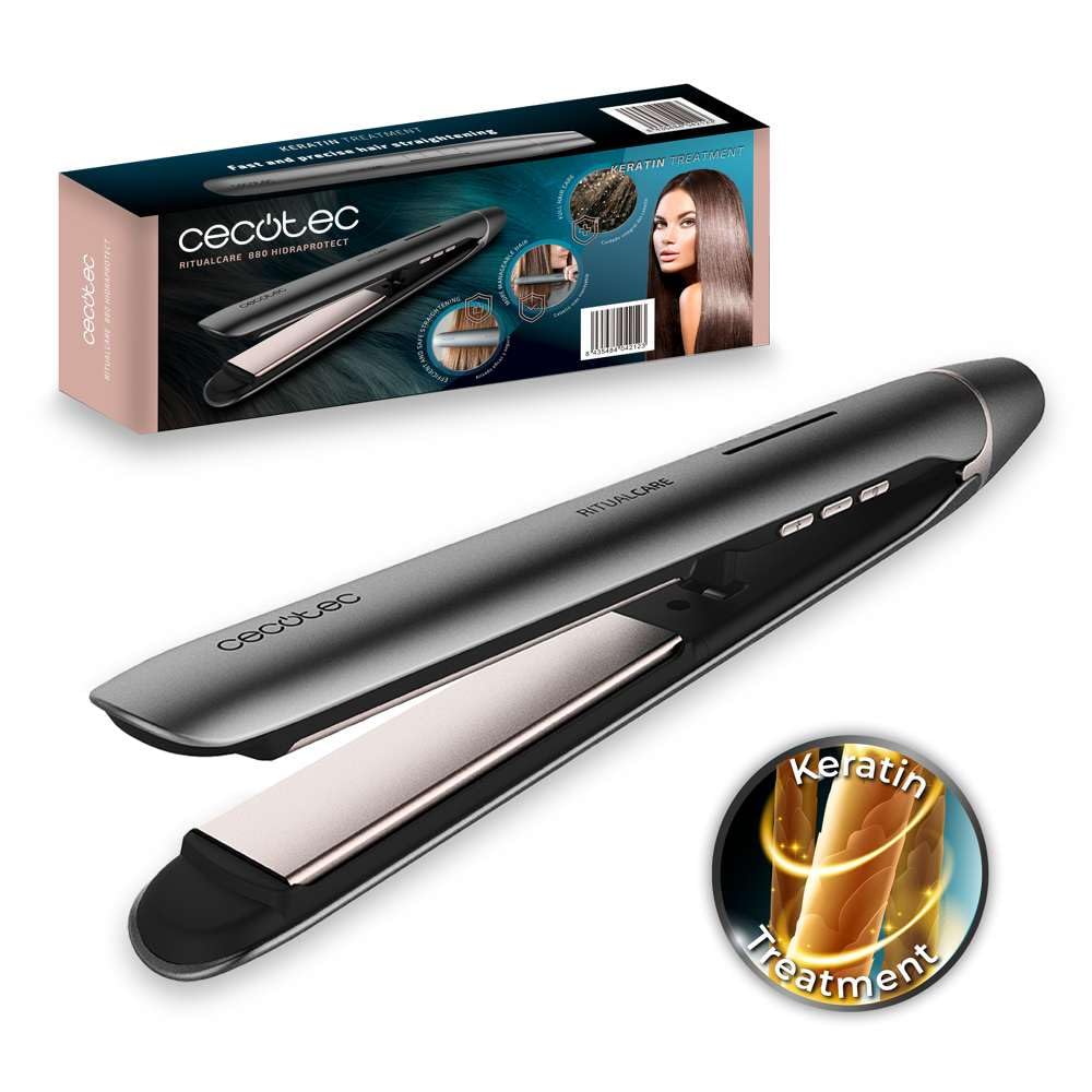 Cecotec Plancha de Pelo con Revestimiento de Queratina y Aceite de Argán RitualCare 880 Hidraprotect de Turmalina. Función Iónica, Temperatura Ajustable 160-220 ºC