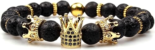 Gvusmil - Brazalete de cuentas con corona imperial lujosa de rey y su reina para parejas, dije de regalo de joyería de Navidad para hombre y mujer