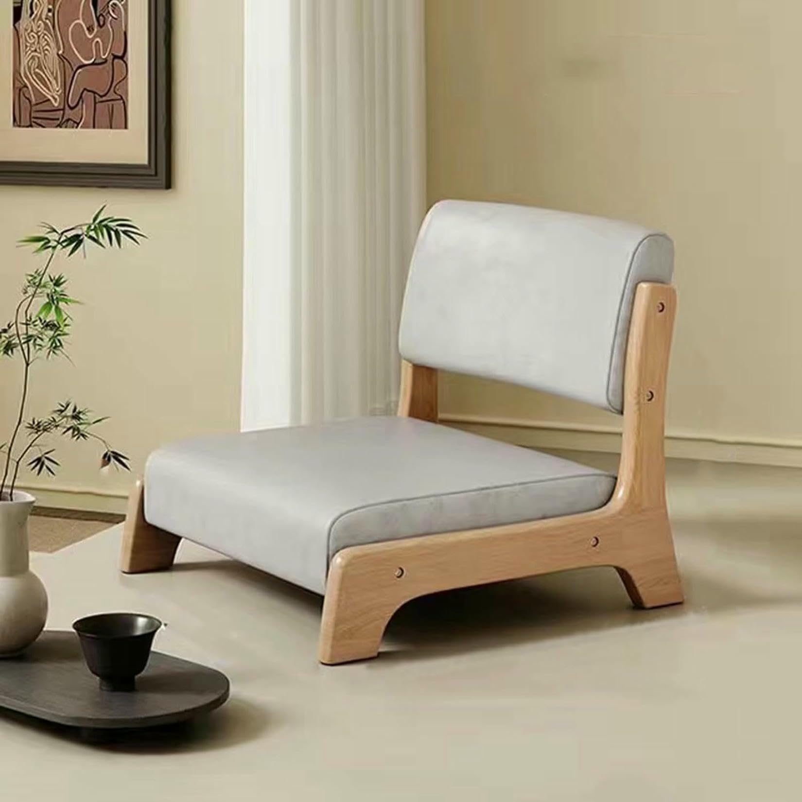 Chaise tatami en bois massif marron-gris pour méditation avec soutien dorsal