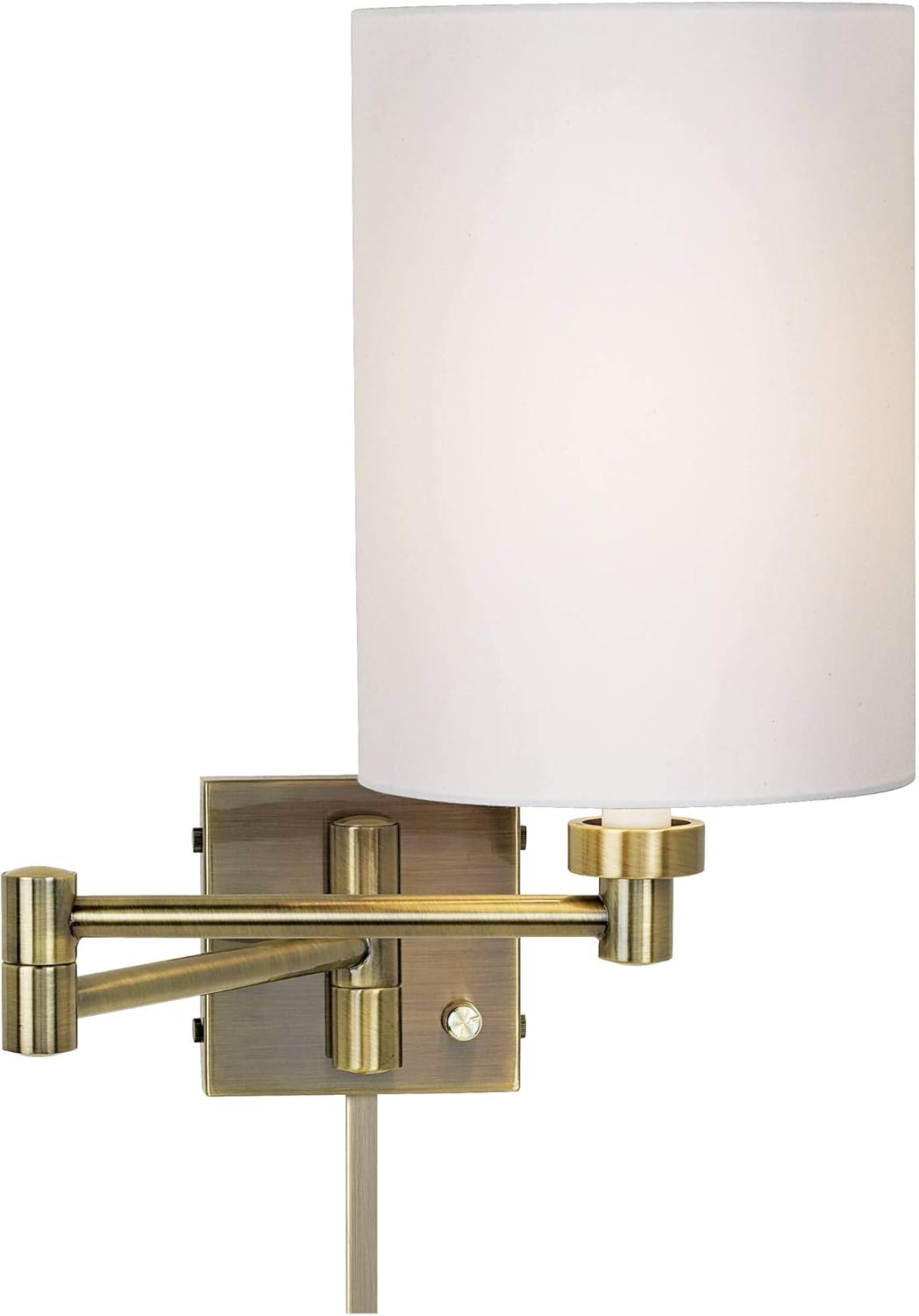 Barnes and Ivy Modern Swing Arm Wall Lamp with Cord Cover Dark Antique Brass Plug-in Light Fixture White Cotton Cylinder Shade for Bedroom Bedside House Reading Living Room Home Hallway Dining