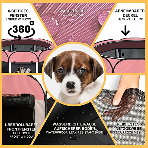 all Pets United® Welpen-Laufstall Tierlaufstall Welpenauslauf-Stall; XXL Freigehege für Hunde, Katzen, Hasen & Kleintiere im Innen- und Außenbereich (Pink)