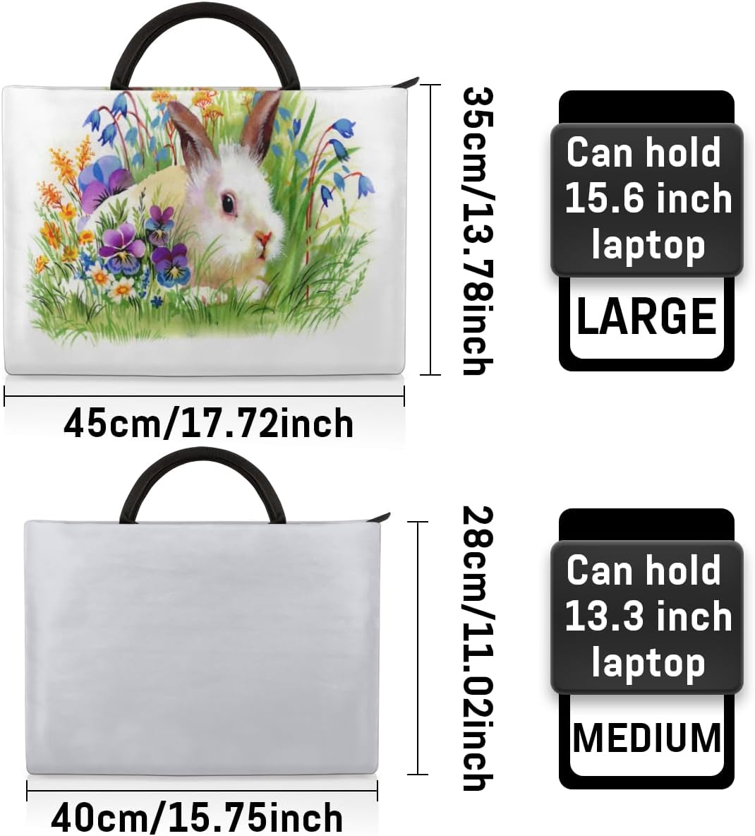 Easter Rabbit Flower Laptop Sleeve 17 Inch Durable Waterproofing with Handle Portable Laptop Case Compatible with Asus HP Dell Lenovo Notebooks
