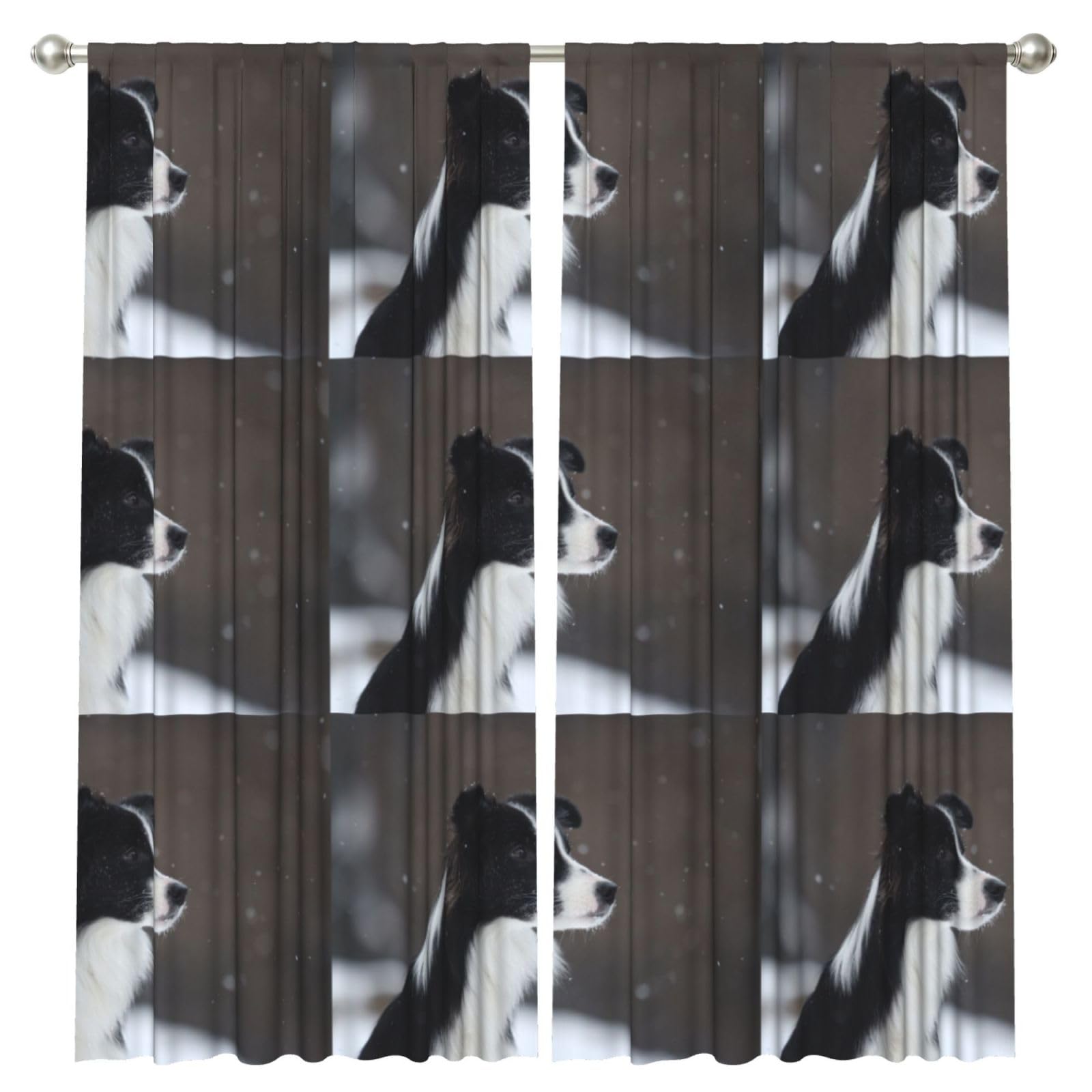 InOmak Border Collie Dog Spotted Snow, 2 Panels Window Curtains 52 x 84 Inch Blackout Curtains for Living Room Bedroom