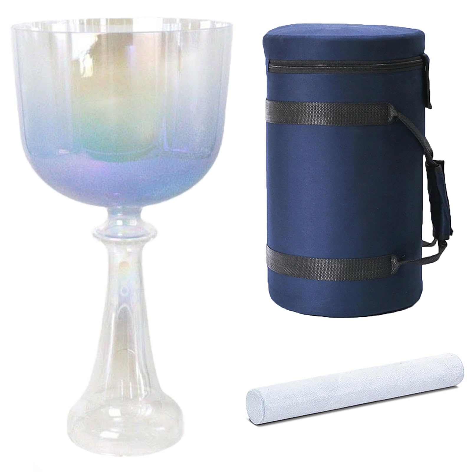 Cuenco tibetano de cristal con mango de colores y estuche de transporte | Cuenco sonoro con mango y mazo en estuche de transporte(432Hz,8inch G note)