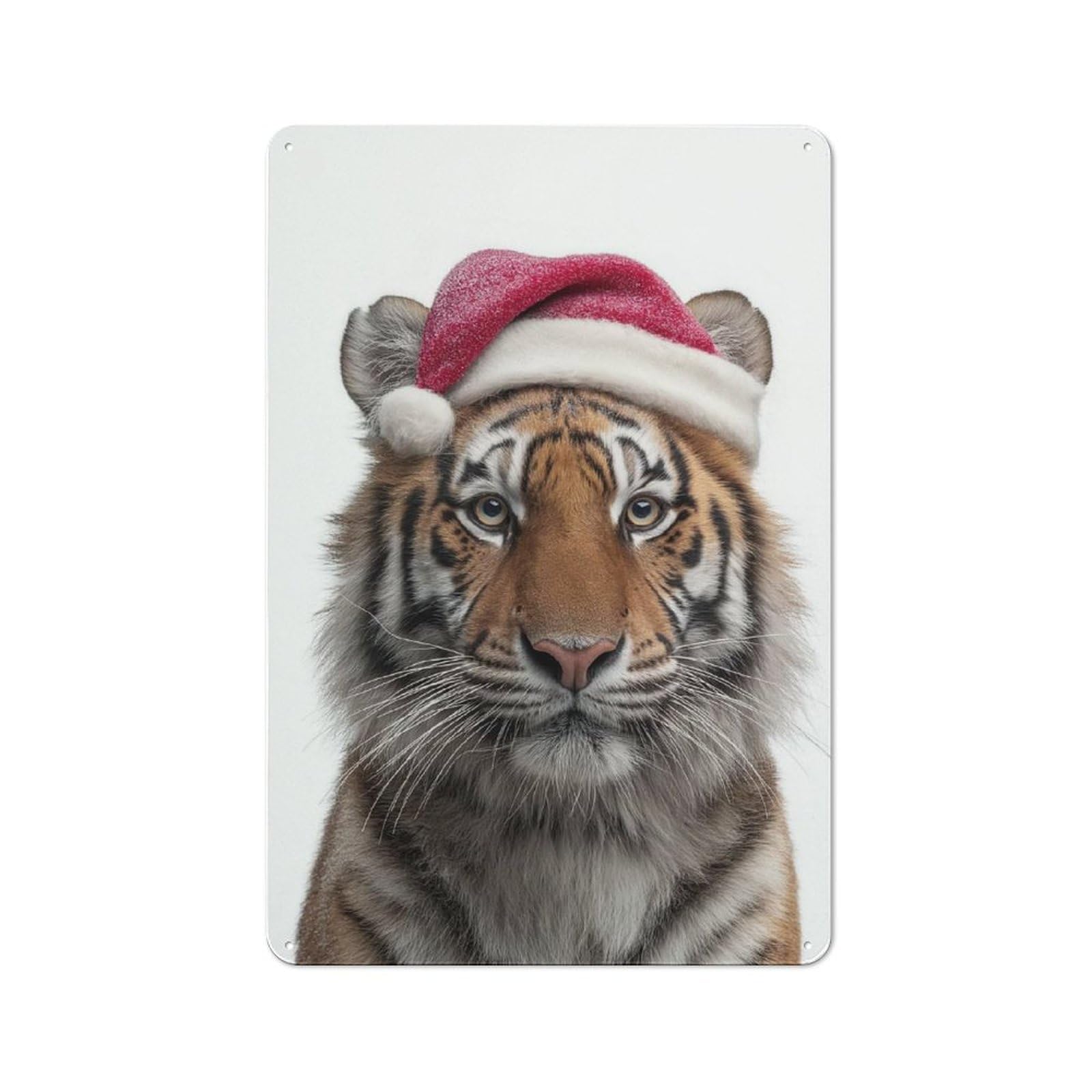 Junmoney Christmas Tiger Wearing A Santa Hat Retro Metal Sign With Design 30X20cm, Nostalgic Vintage Wall Decor For Kitchen, Hallway, Bar Or Small Cafe