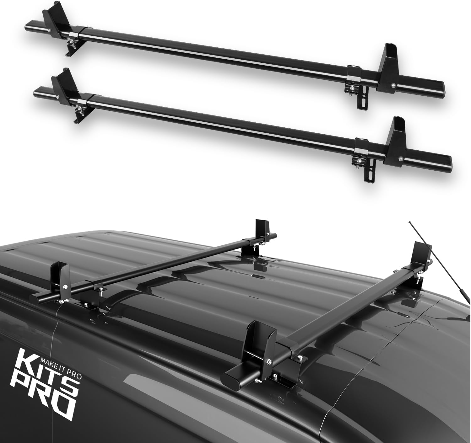 KitsPro 260lb Roof Rack Cross Bars for 2015-2024 Ford Transit Cargo 150 250 350 HD, Matte Black Heavy Duty Stainless Steel Cargo Crossbar, Pack of 2