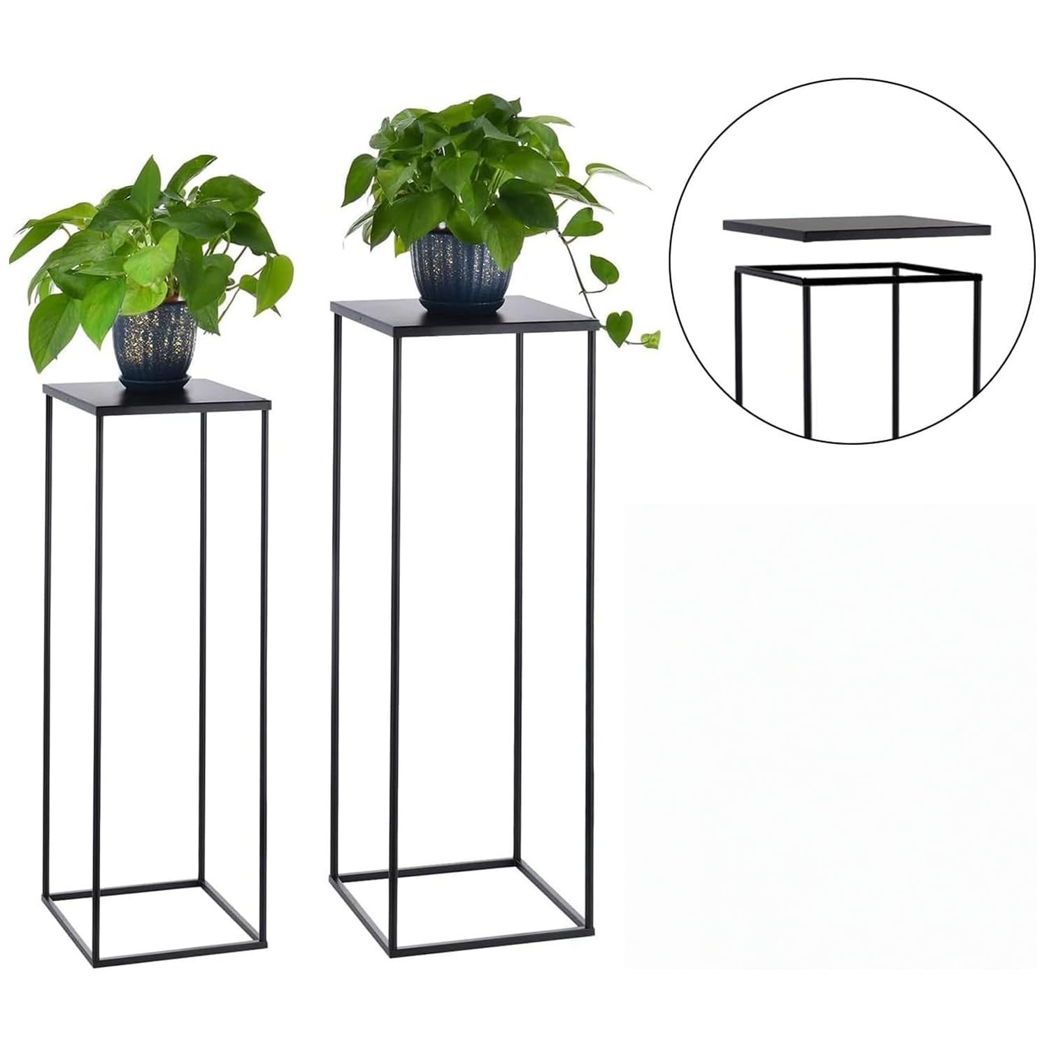 2er Set Blumenständer Metall Schwarz, Pflanzenständer 70cm / 80cm