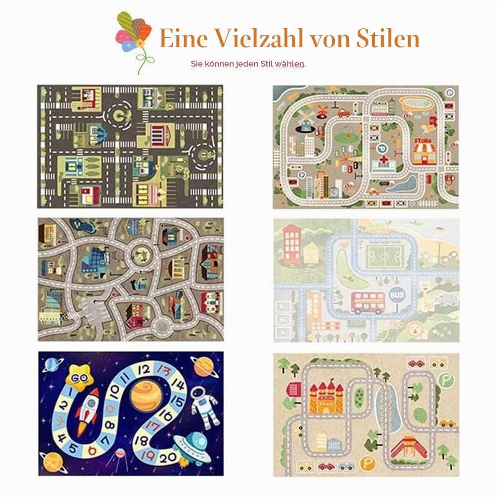 Autoteppich Spielteppich Straße ，Kinderteppich Jungen Straßenteppich，Bauteppich Fahrzeug Teppich Kinder(80×120cm,31×47inch)