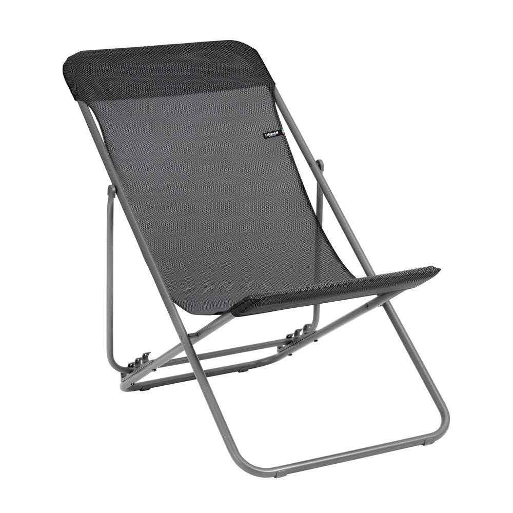 Lafuma MOBILIER - Transat Jardin Pliable - Chilienne Multi-Positions : Largeur 52 Cm - Transatube 2 - Batyline® Iso - Noir - Fabriqué en France - LFM2764_8551 - Garantie 5 Ans - L.83xl.56xH.91cm
