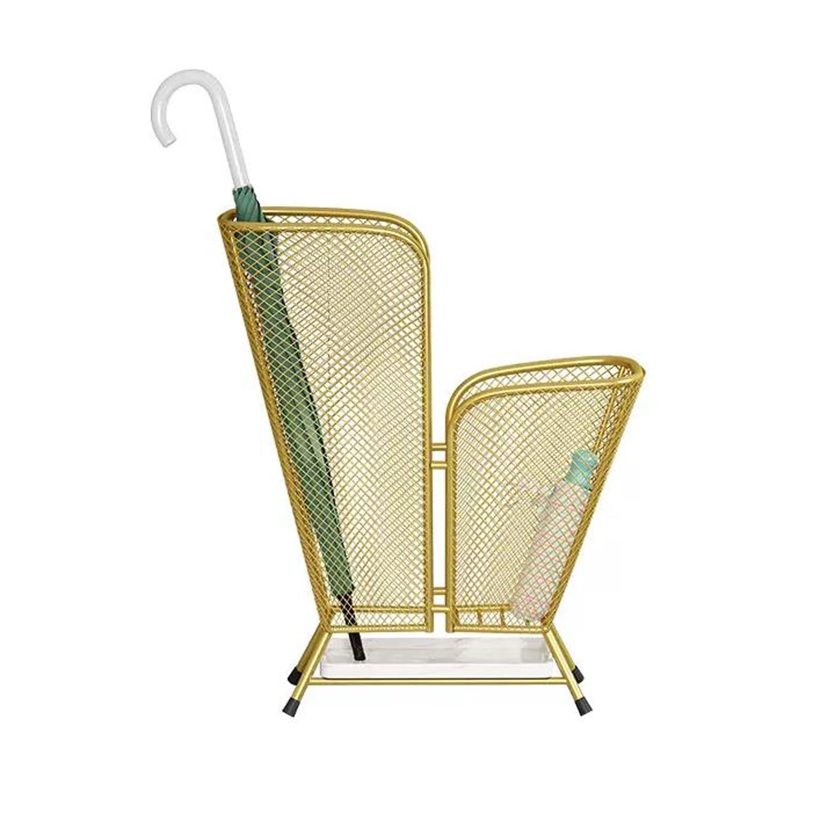 Lizhuzhuzs28 Freestanding Metal Umbrella Storage Rack Stand, Household Commercial Indoor, Bucket Holder With Marble Drip Tray,Double Layer Office(Gold)