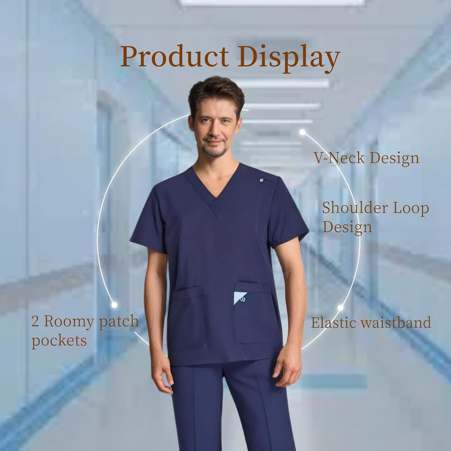 DEEYOTA Medical Scrubs for Men,Scrubs for Men Set,Man Scrub—Classic V-Neck Top & Jogger Pants(Blue Grey)(M)